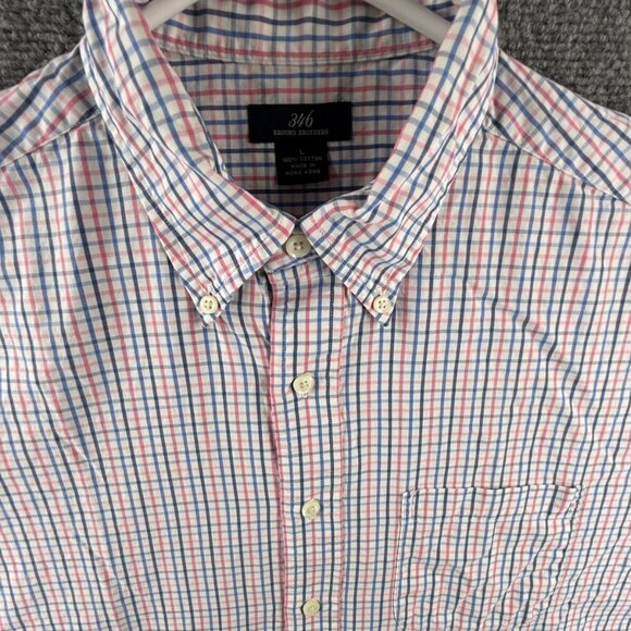 Brooks Brothers Pink Blue Check Long Sleeve Button Up Shirt Large Woven Cotton - Picture 2 of 14